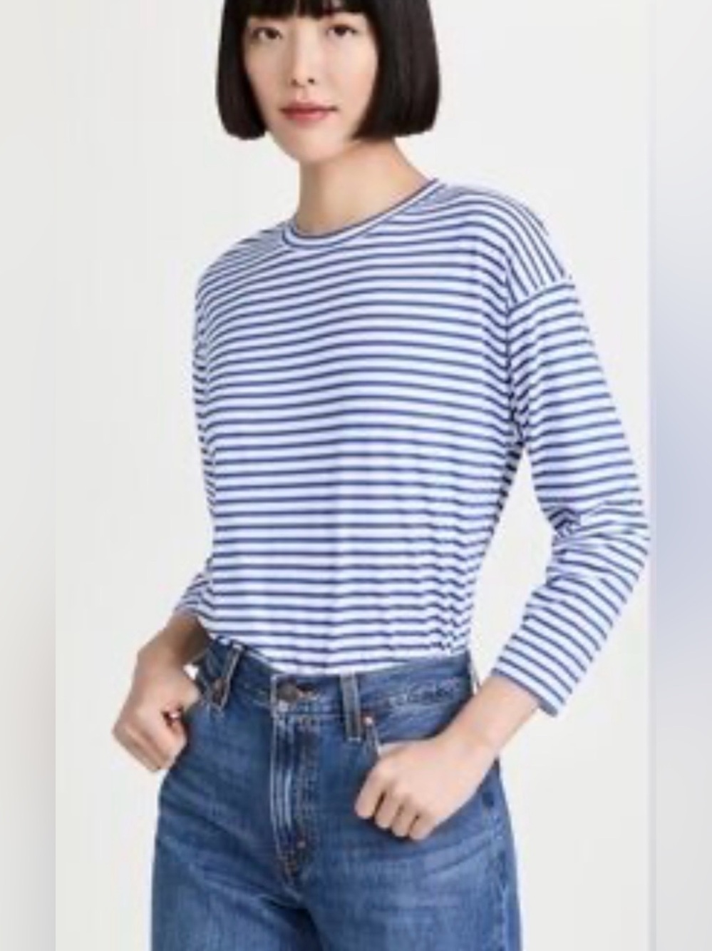 AYR French Fry Cotton 3/4 Sleeve Striped Tee Medium Blue and White